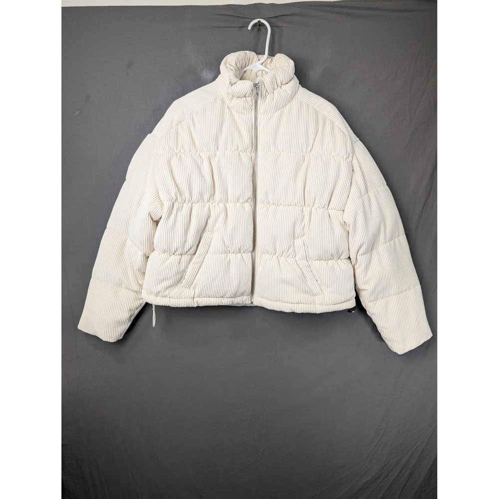 Hollister Womens Corduroy Puffer Jacket Cream Off White Full Zip Size M 344J2482